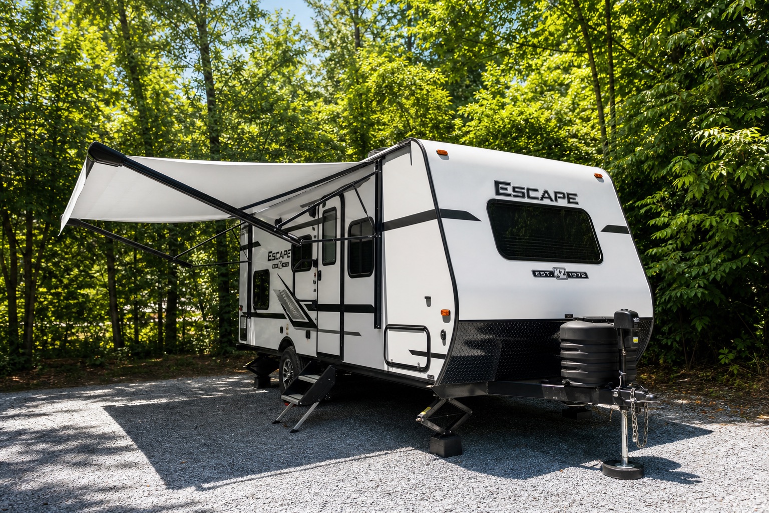 Polished exterior photo of the 2019 KZ Escape travel trailer
